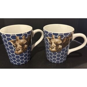 World Market Blue Giraffe Ceramic Coffee Mugs Mug Geo Safari 12 Oz Set Of 2